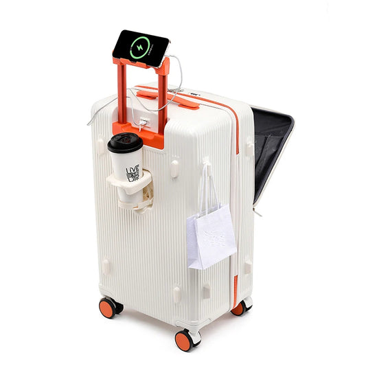 Manufacturer Design Spinner Luggage Phone Holder Drink Holder Suitcase Travelling Trolley Bag Luggage Set with Usb Charging