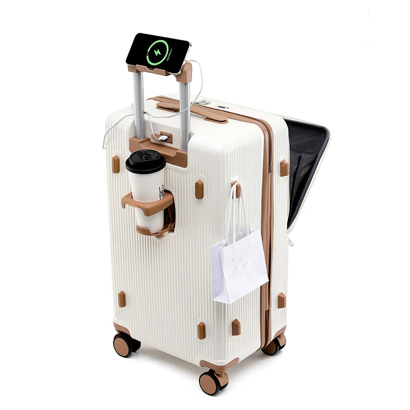 Manufacturer Design Spinner Luggage Phone Holder Drink Holder Suitcase Travelling Trolley Bag Luggage Set with Usb Charging